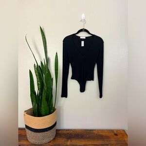 Black V-neck bodysuit